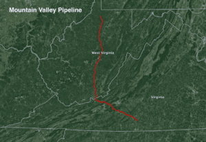 Mountain Valley Pipeline path through Virginia and West Virginia
