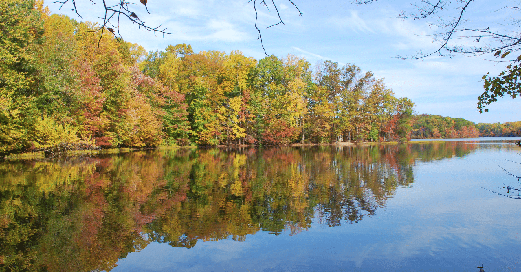 Photo of lake with trees around it. An example of a water body in Virginia that could be protected by the Clean water act